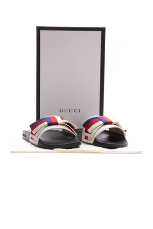 Gucci Cream Pursuit Web Bow Satin Sli