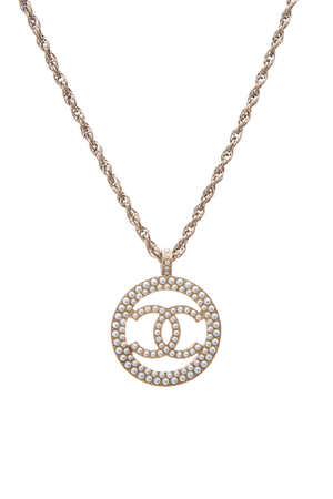 Chanel Faux Pearl CC Medallion Necklace