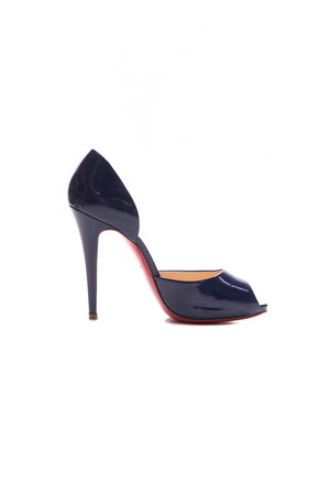 Louboutin Navy Patent Peep Toe Pumps - Size 39