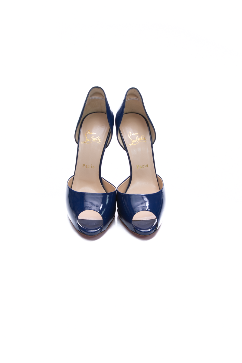 Louboutin Navy Patent Peep Toe Pumps - Size 39