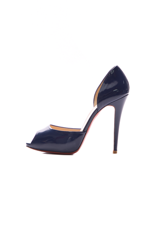 Louboutin Navy Patent Peep Toe Pumps - Size 39