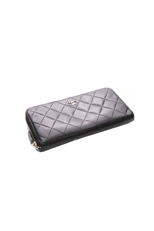 Chanel Black Quilted Zip Around Wallet 