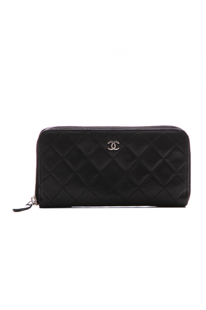 Chanel Black Quilted Zip Around Wallet 