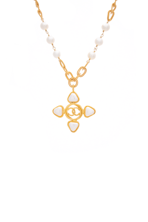 Chanel Vintage Faux Pearl Cross Necklace