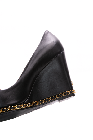 Chanel Chain Peep Toe Wedges - Size 40