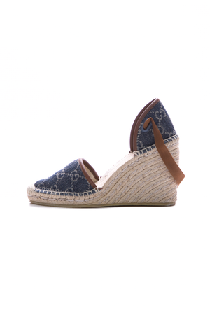 Gucci GG Denim Espadrille Wedges - Size 36