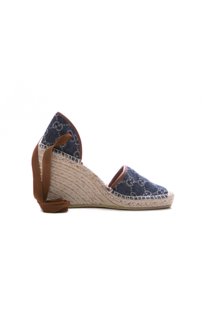 Gucci GG Denim Espadrille Wedges - Size 36