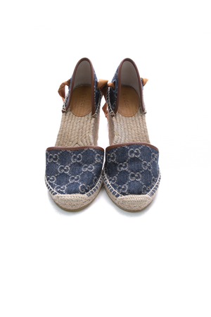 Gucci GG Denim Espadrille Wedges - Size 36