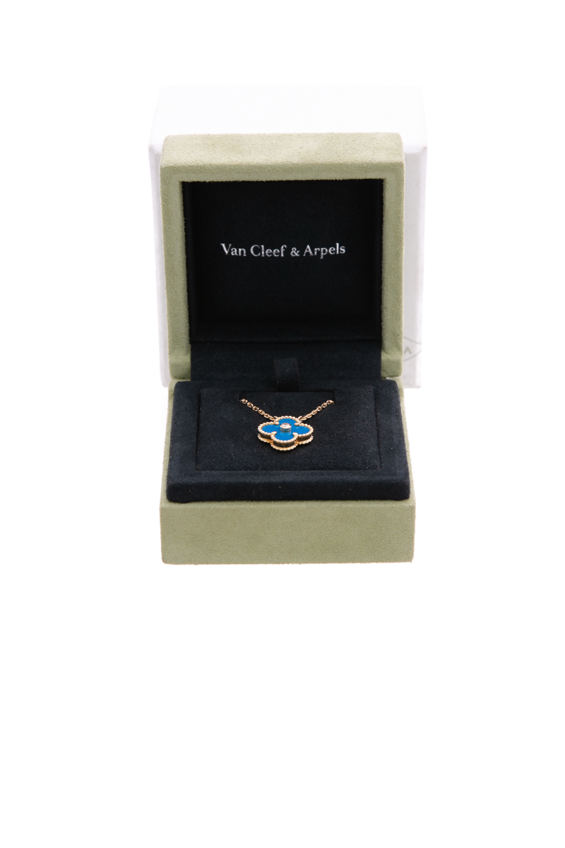 Van Cleef &amp; Arp Alhambra Blue Porcelain &amp; Diamond Necklace