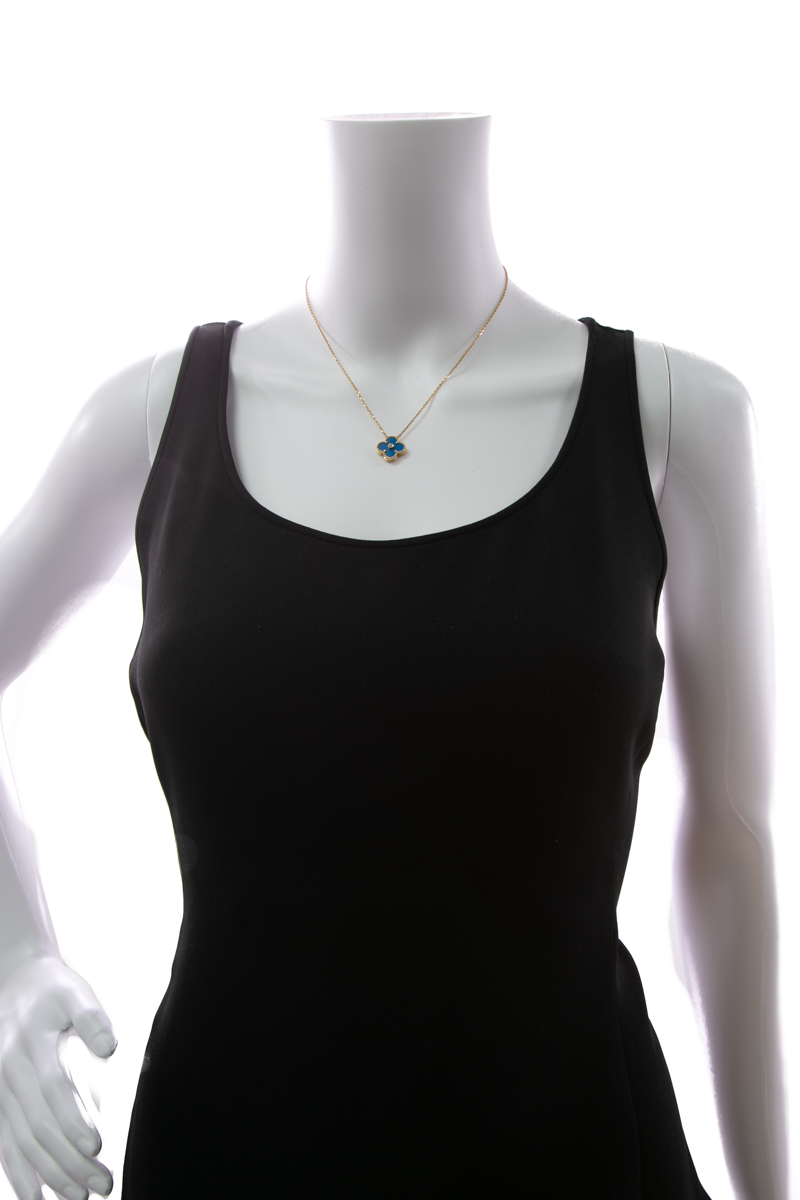 Van Cleef &amp; Arp Alhambra Blue Porcelain &amp; Diamond Necklace