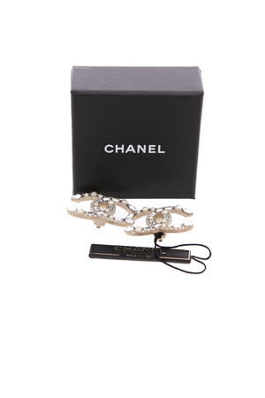 Chanel CC Crystal Pearl Clip On Earrings