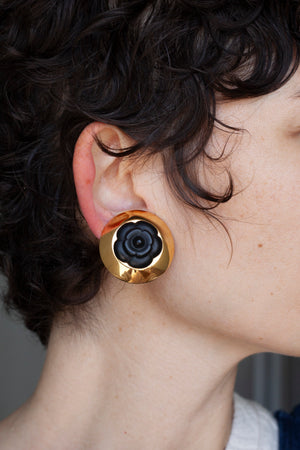 Vintage Camellia Clip On Earrings