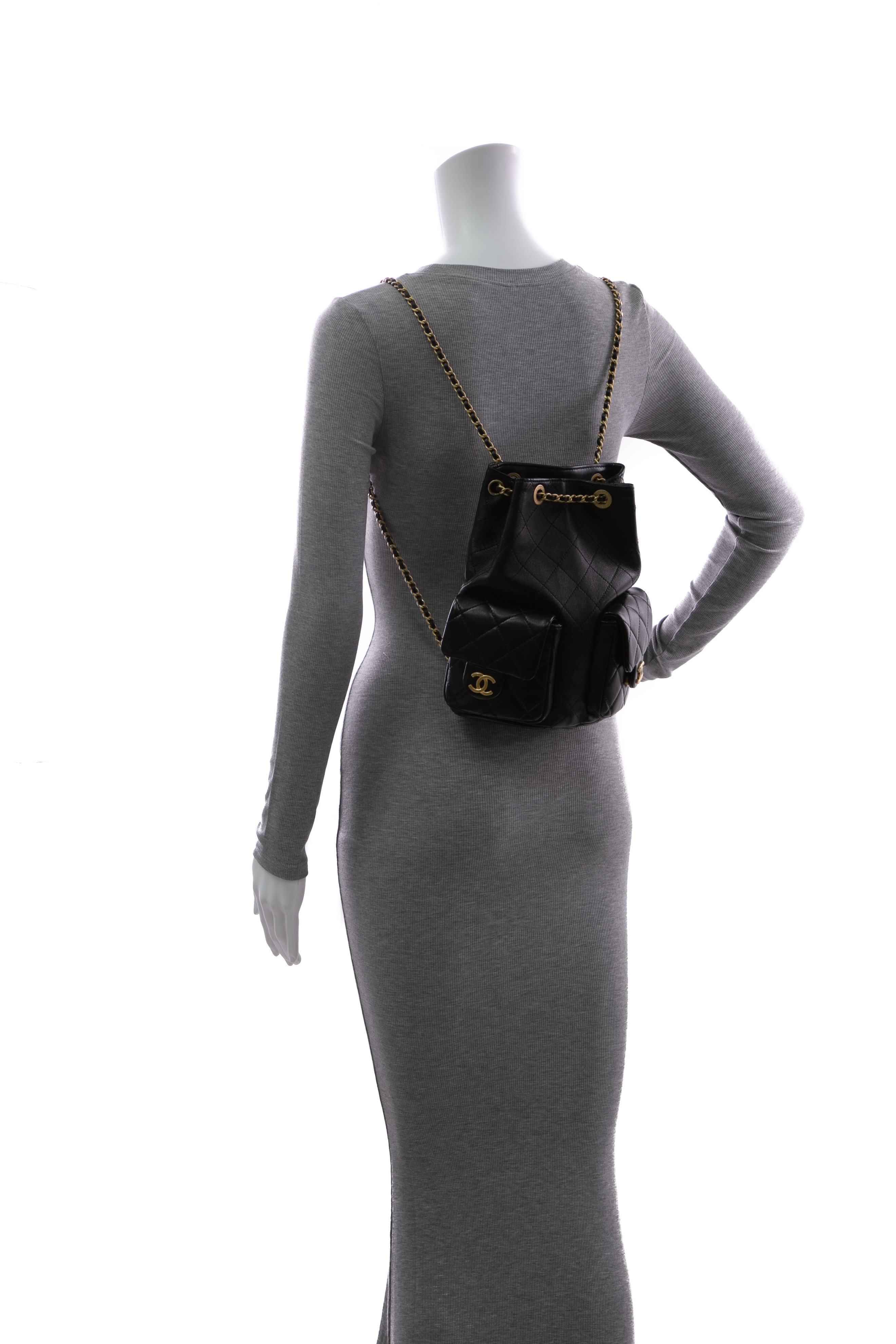chanel black quilted caviar leather backpack bag Chanel 2021 Matelasse Chain Backpack