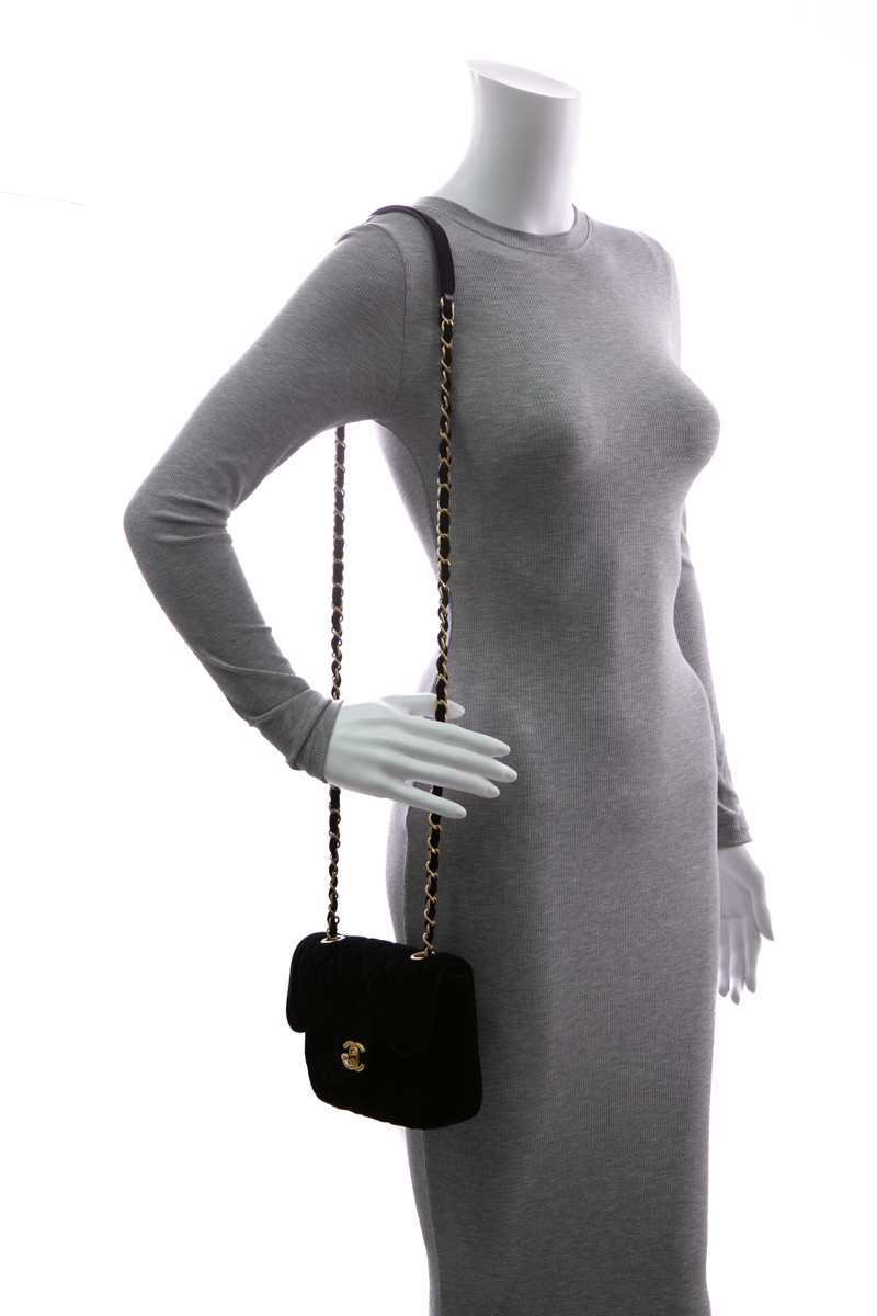 Velvet Double Frame Mini Flap Bag