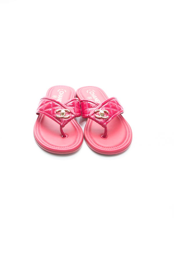 Chanel Quilted Turnlock Thong Sandals - Size 37 - Couture USA