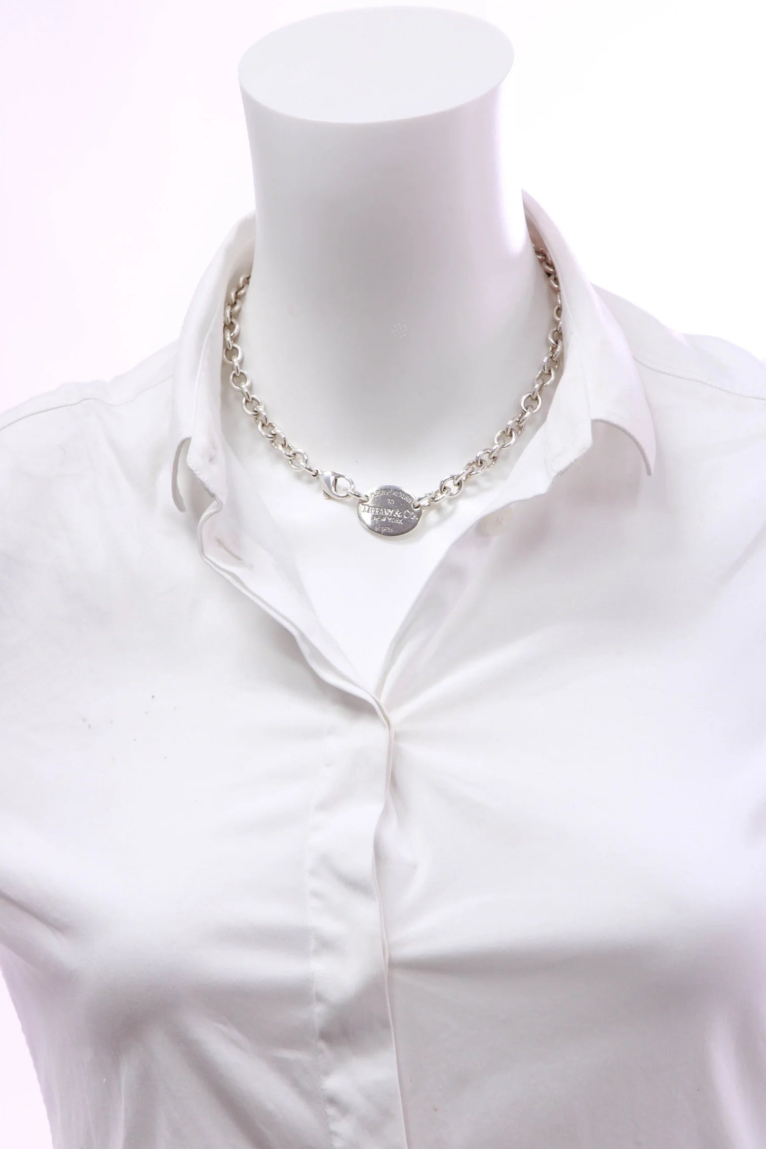 Please Return to Tiffany Oval Sterling Silver 16 Choker Chain Collar