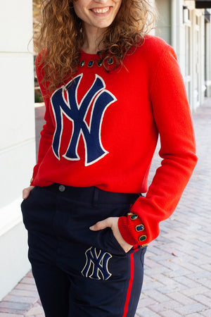 NY Yankees Crystal Embellished Sweater - Red Size Medium