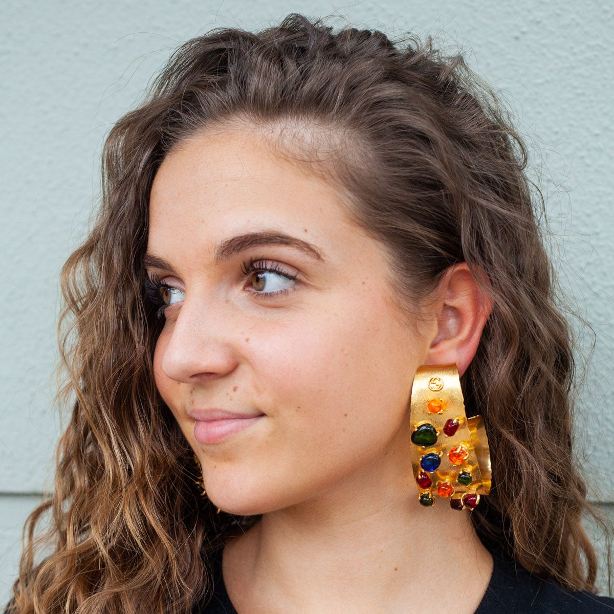 Gucci Cabochon Stone Hoop Clip-On Earrings - Gold