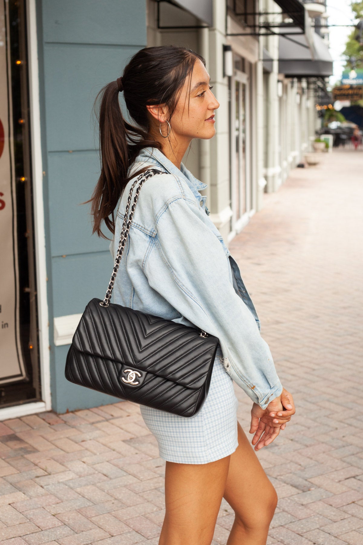 Chanel Black Chevron Single Flap Bag