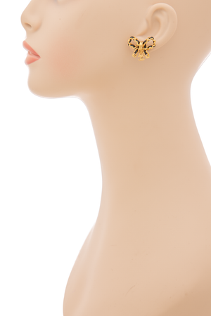 Leather Chain Bow Stud Earrings