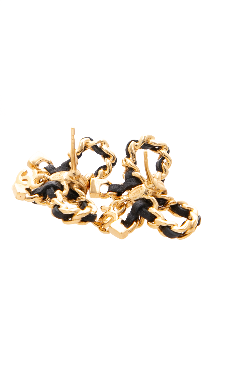 Leather Chain Bow Stud Earrings