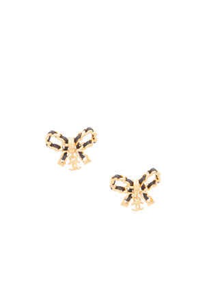 Chanel-Leather-Chain-Bow-Stud- Earrings-300553