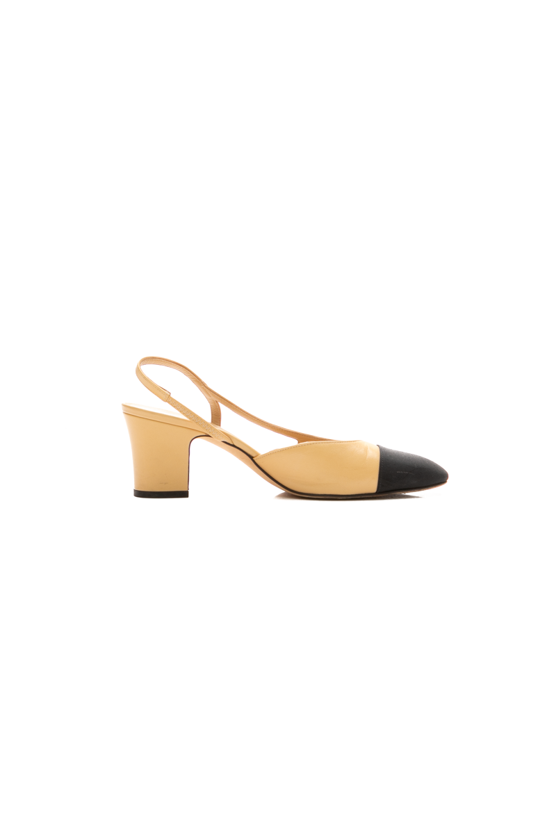 Cap Toe Slingback Heels - Size 38