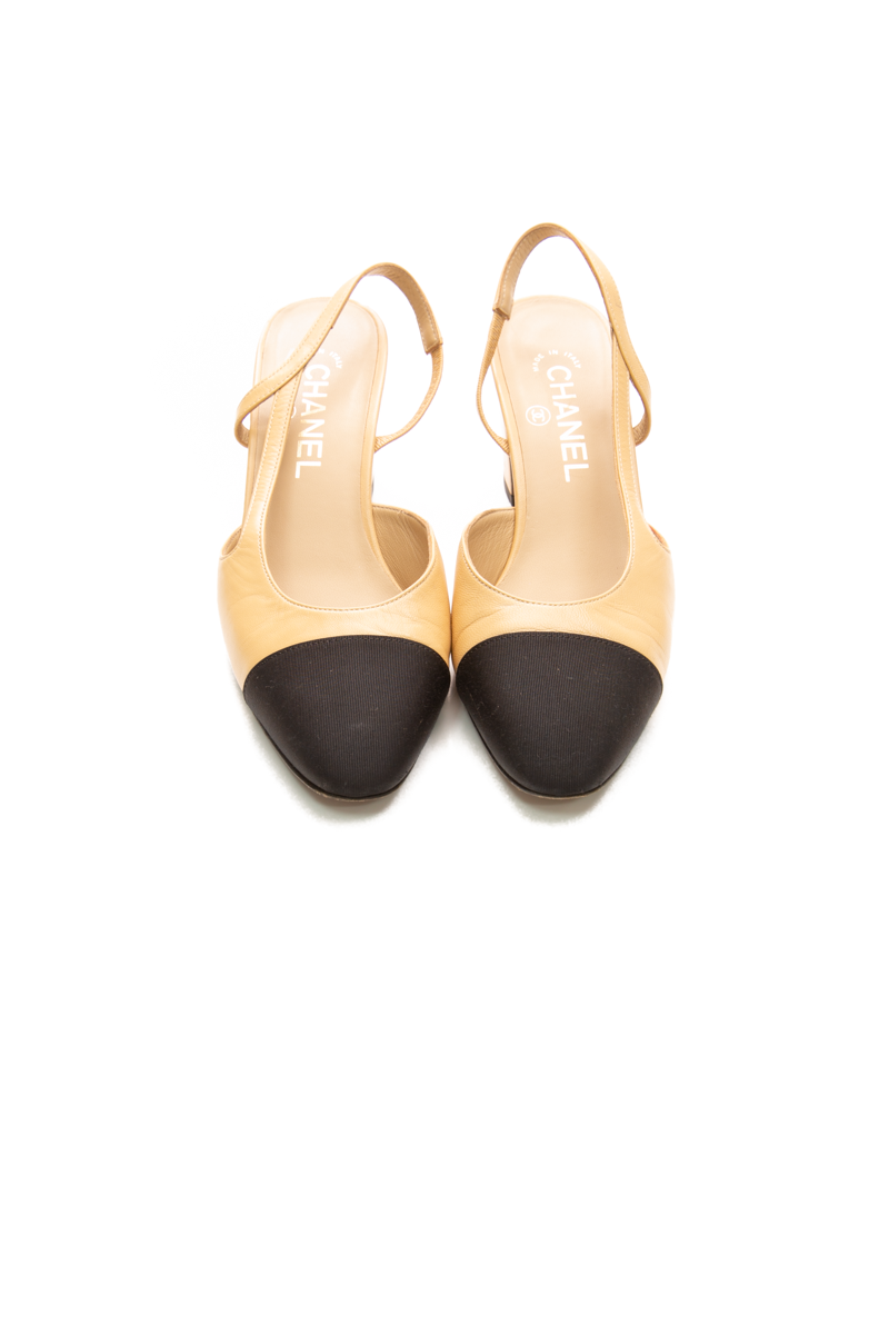 Cap Toe Slingback Heels - Size 38