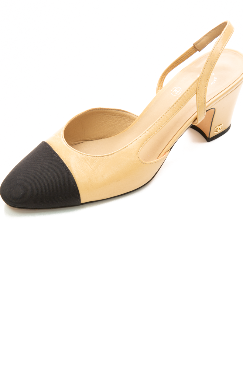 Cap Toe Slingback Heels - Size 38