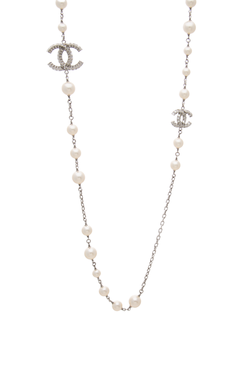 Crystal CC Pearl Long Necklace