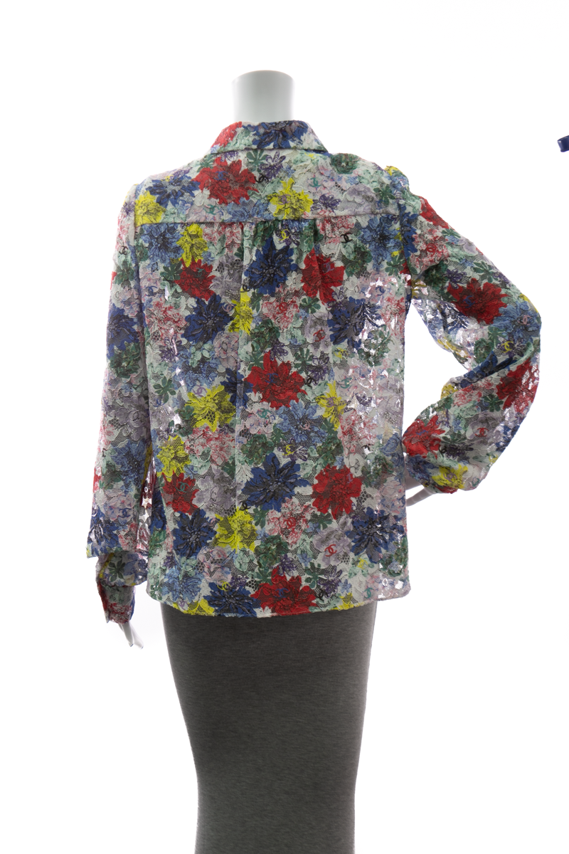 Floral Lace Long Sleeve Button Up Blouse - Size 42