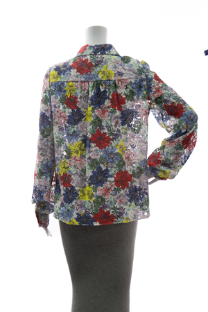 Floral Lace Long Sleeve Button Up Blouse - Size 42