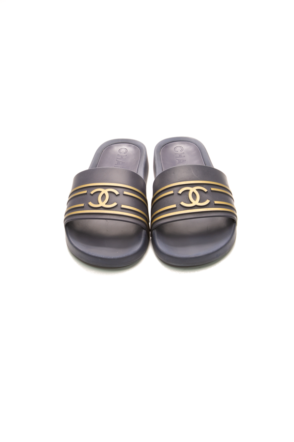 Chanel Sun Deck CC Pool Slide Sandals - Size 38 - Couture USA