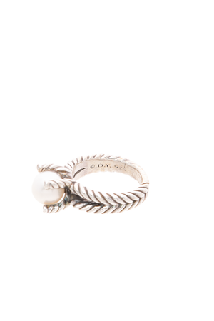 Cable Cultured Pearl Ring with Diamonds - Size 8