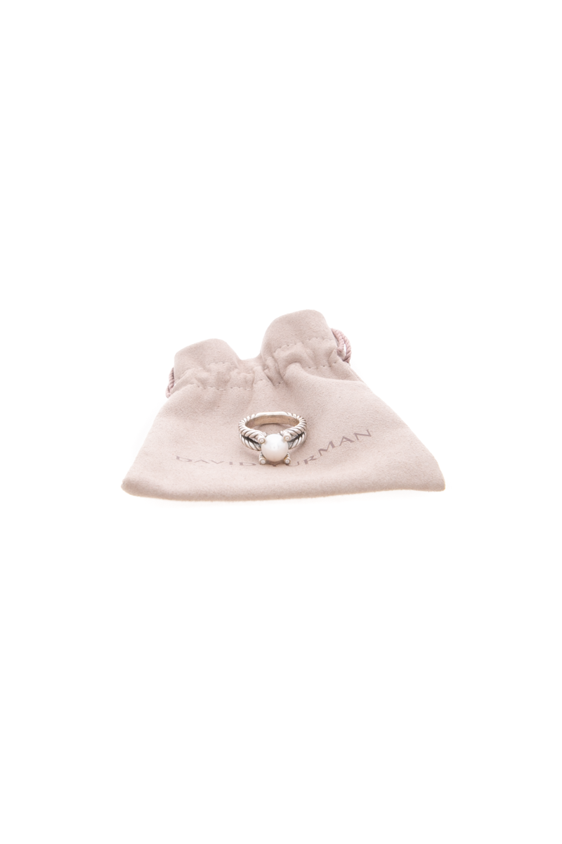 Cable Cultured Pearl Ring with Diamonds - Size 8
