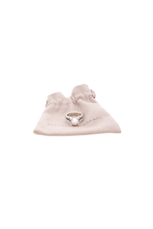 Cable Cultured Pearl Ring with Diamonds - Size 8