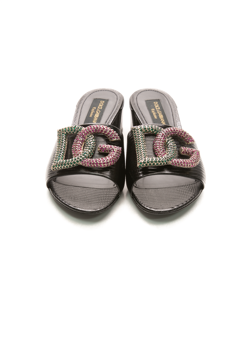 Iguana Print Slide Mules - Size 39