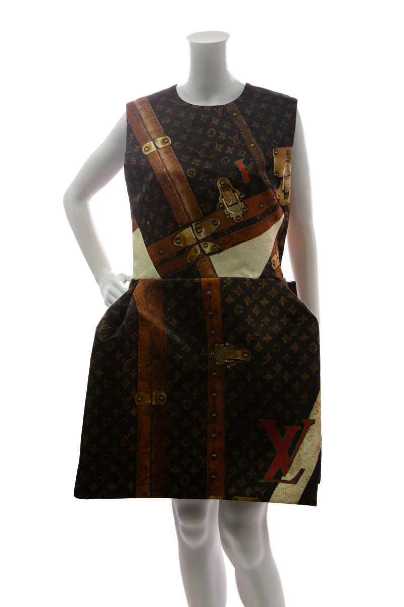 Louis Vuitton Monogram Trunk Pleated Dress - Size 42 - Couture USA Louis Vuitton Monogram Trunk Pleated Dress - Size 42 - Couture USA