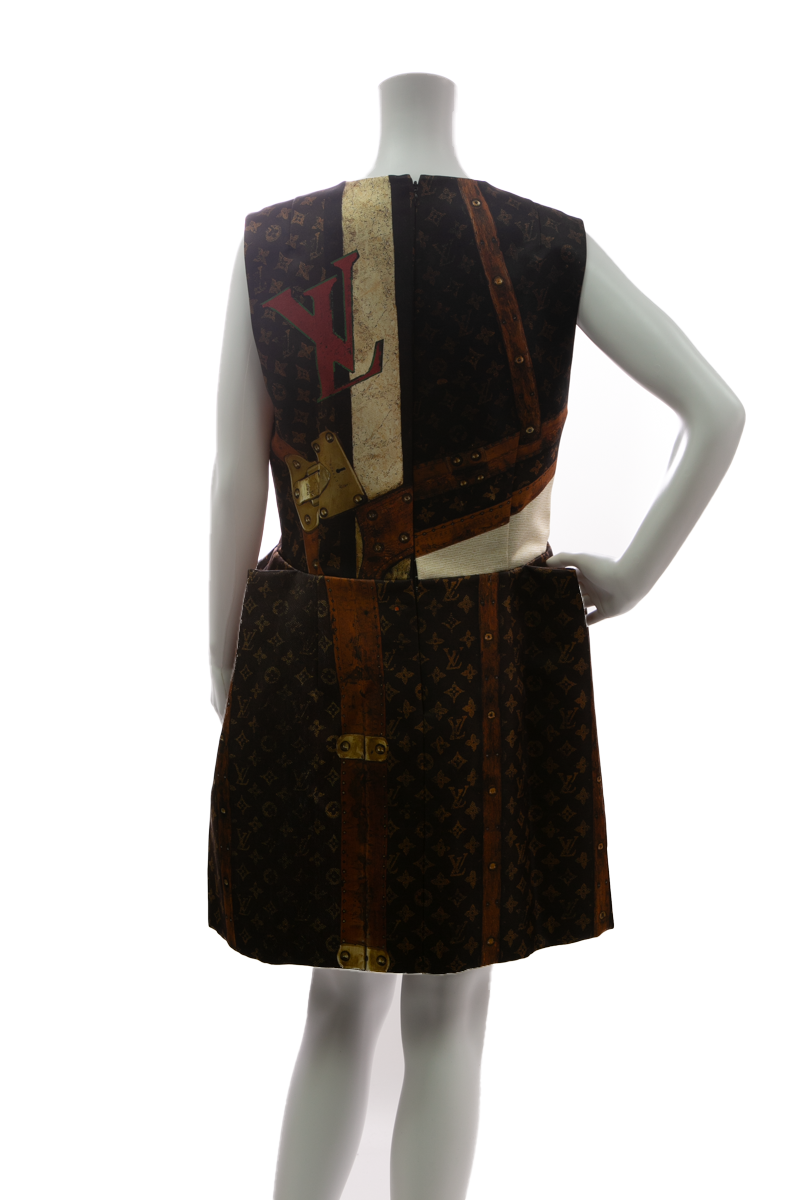 lv trunk pleat dress Louis Vuitton Monogram Trunk Pleated Dress - Size 42