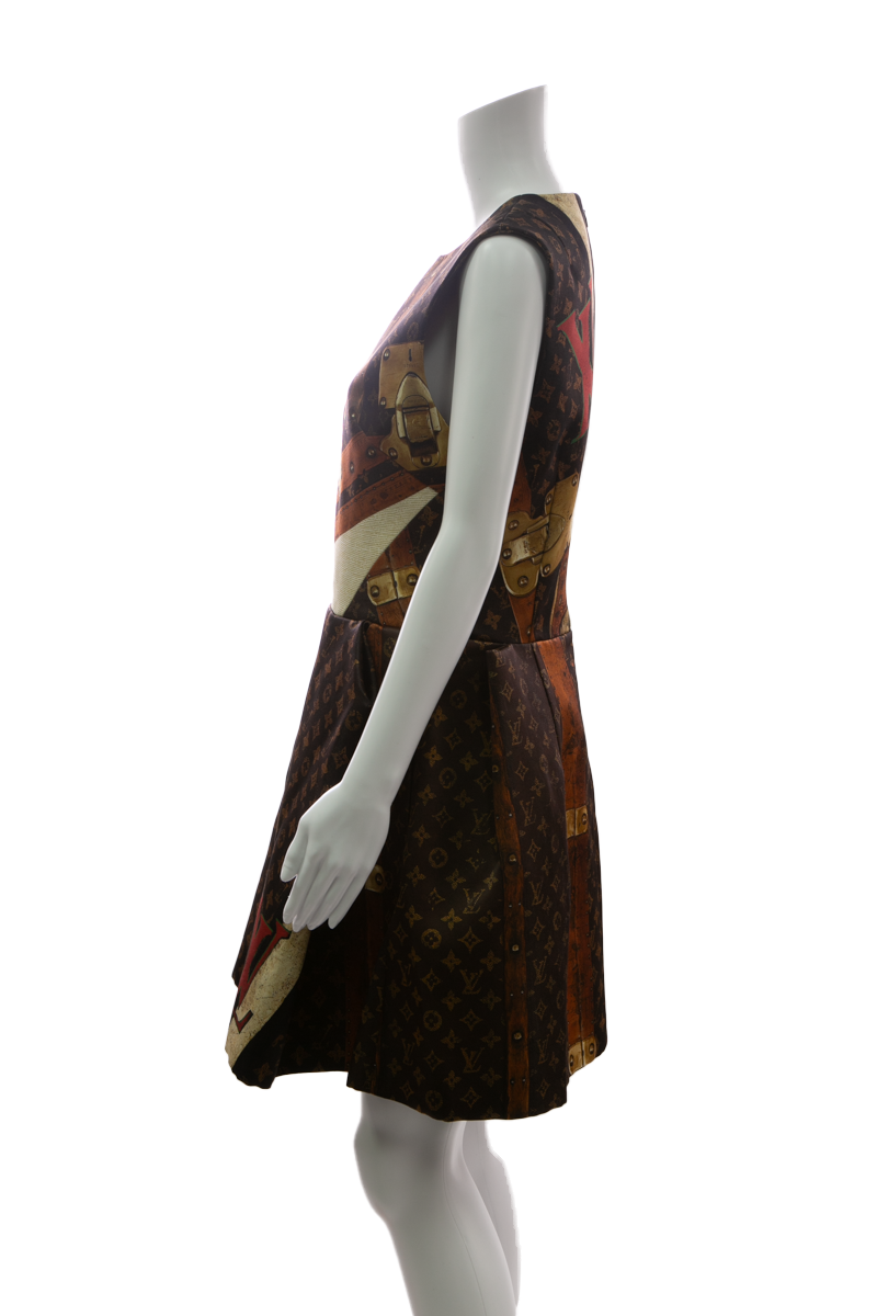 Louis-Vuitton-Monogram-Trunk-Pleated- Dress-Size-42-293430
