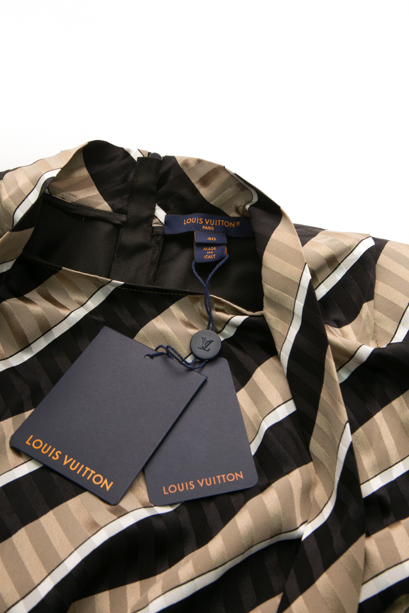 Striped Lavaliere Short Dress - Size 40