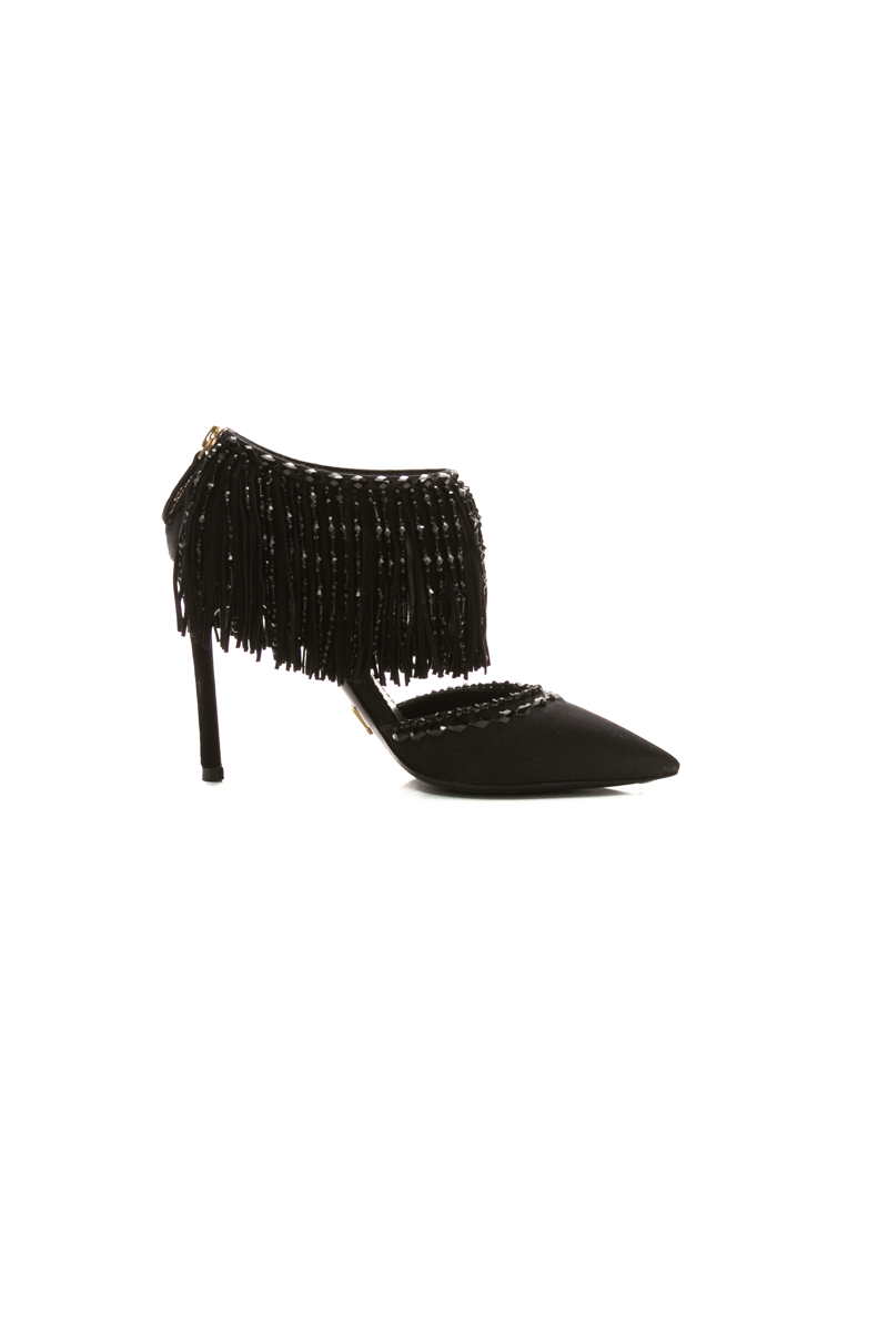 Fringe Satin Heels - Size 36.5