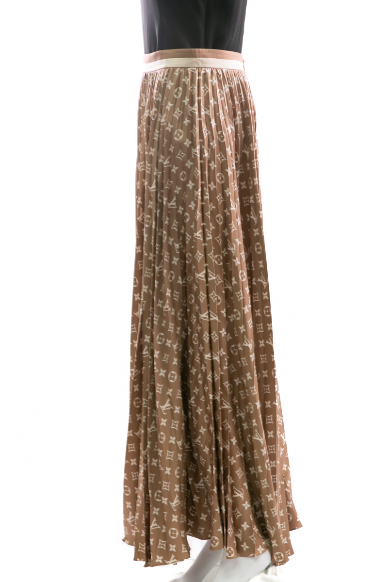 Stripe Accent Monogram Pleated Skirt - Size 40