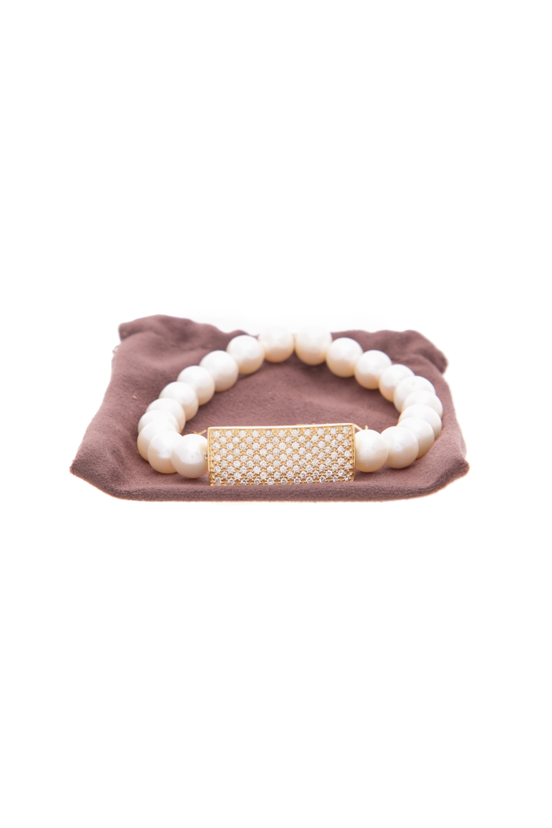 Diamond Pave Bar Pearl Bracelet