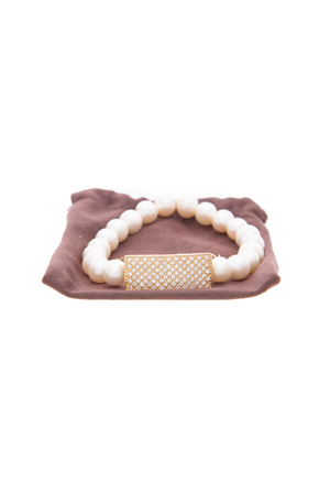 Diamond Pave Bar Pearl Bracelet