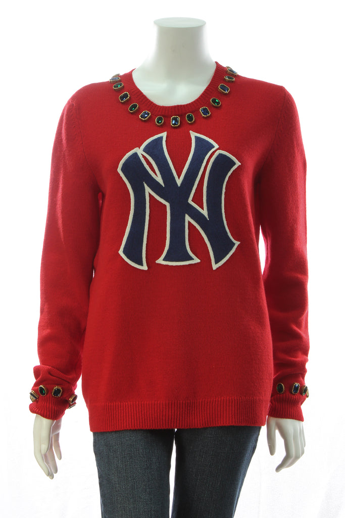 Gucci Womens NY Yankees Wool Red Sweater Pullover For Sale at 1stDibs