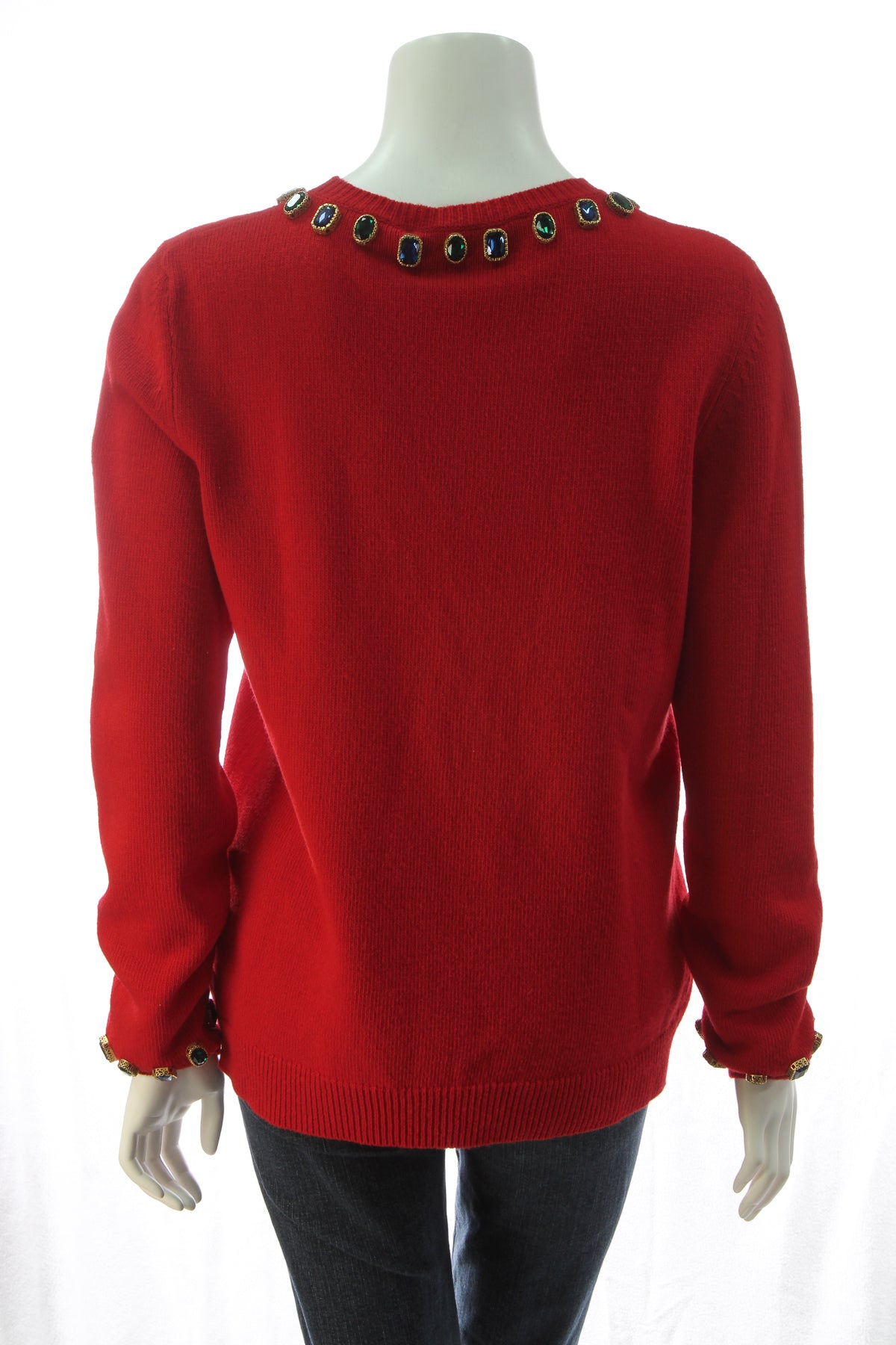 Wholesale Women's Knitwear Sweater Stone Embroidered Red - 30317