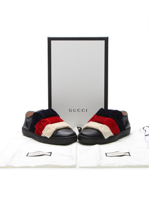 Gucci Velvet Bow Ace Sneakers - Black Size 34.5