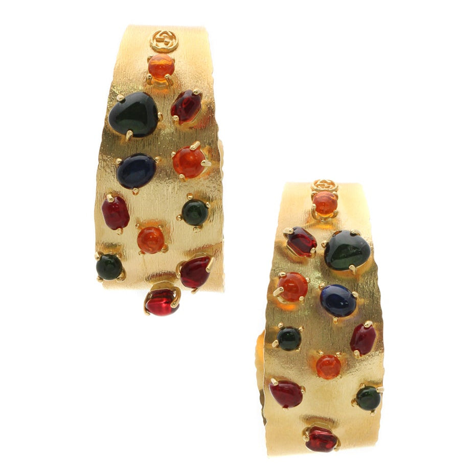 Gucci Cabochon Stone Hoop Clip-On Earrings - Gold