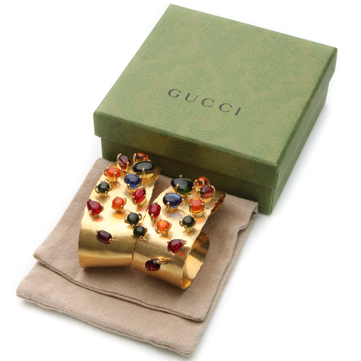 Gucci Cabochon Stone Hoop Clip-On Earrings - Gold